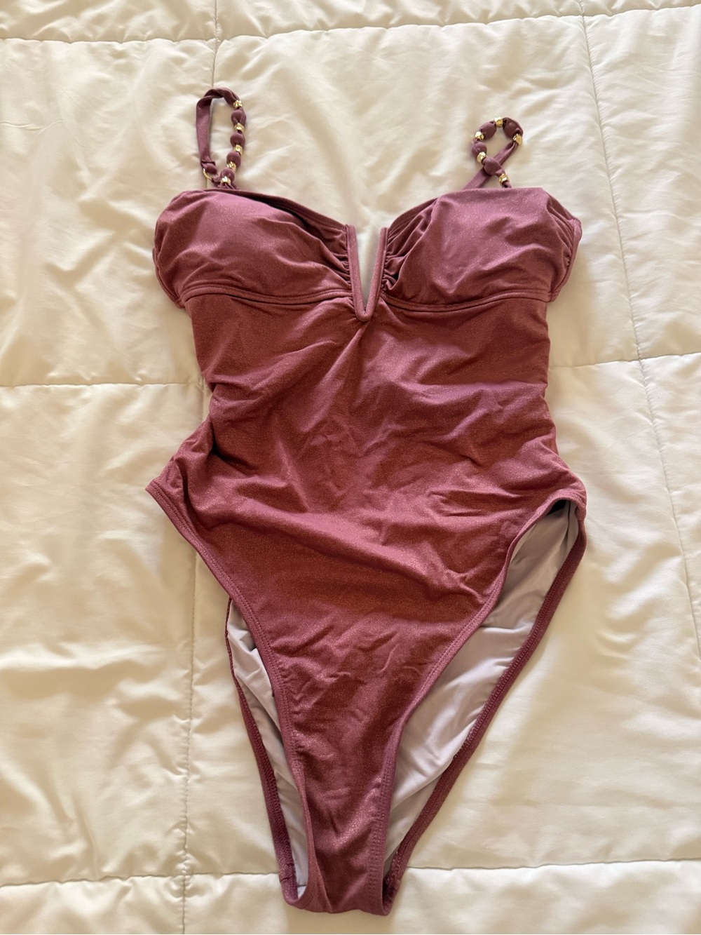 Cupshe Women’s One-Piece Swim - Mauve with Chain-Strap Detail